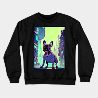 Anime French Bulldog In Futuristic City Crewneck Sweatshirt